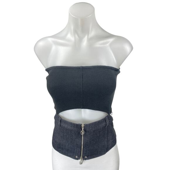 Yuse Black Ribbed Knit Sleeveless Strapless Cutout Tube Bandeau Blouse Top Sz M - Picture 1 of 5